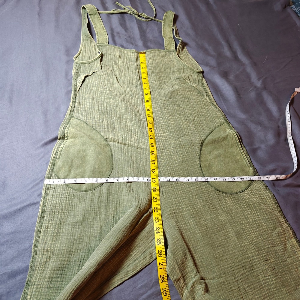 Zenana Double Gauze Washed Wide Leg Overalls Lt Olive Green Jumpsuit Small - Picture 11 of 12